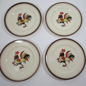 Red Rooster Small Plates by Metlox Poppytrail Vernon Set of 4 Made in California